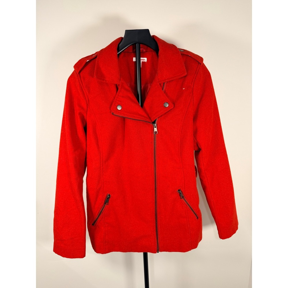 Bongo Womens Red Wool Blend Moto Jacket Asymmetrical Zip Size Medium